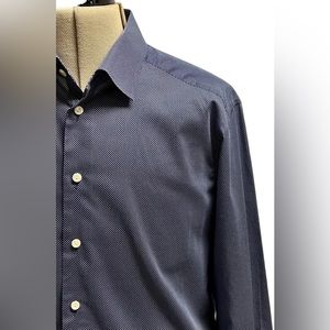 ETON Men’s Size 17.5/44 Navy Blue/White Polka Dot Dress Shirt